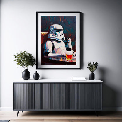 Star Wars inspired, Stormtrooper with beer wall art painting canvas print, framed prints for Bedroom, living room, home decor