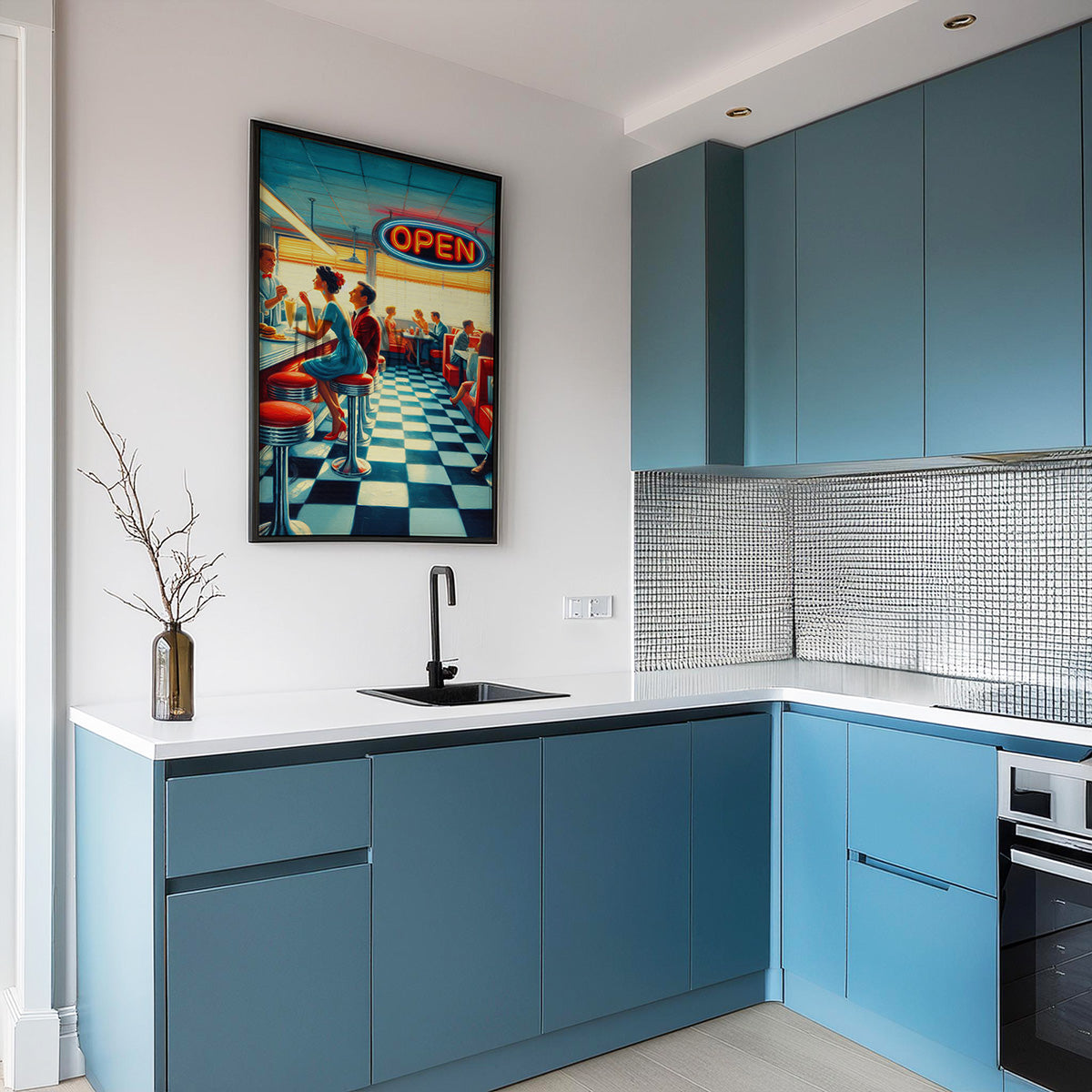 Retro dinner wall art painting as canvas print, framed prints for Kitchen, living room, home decor