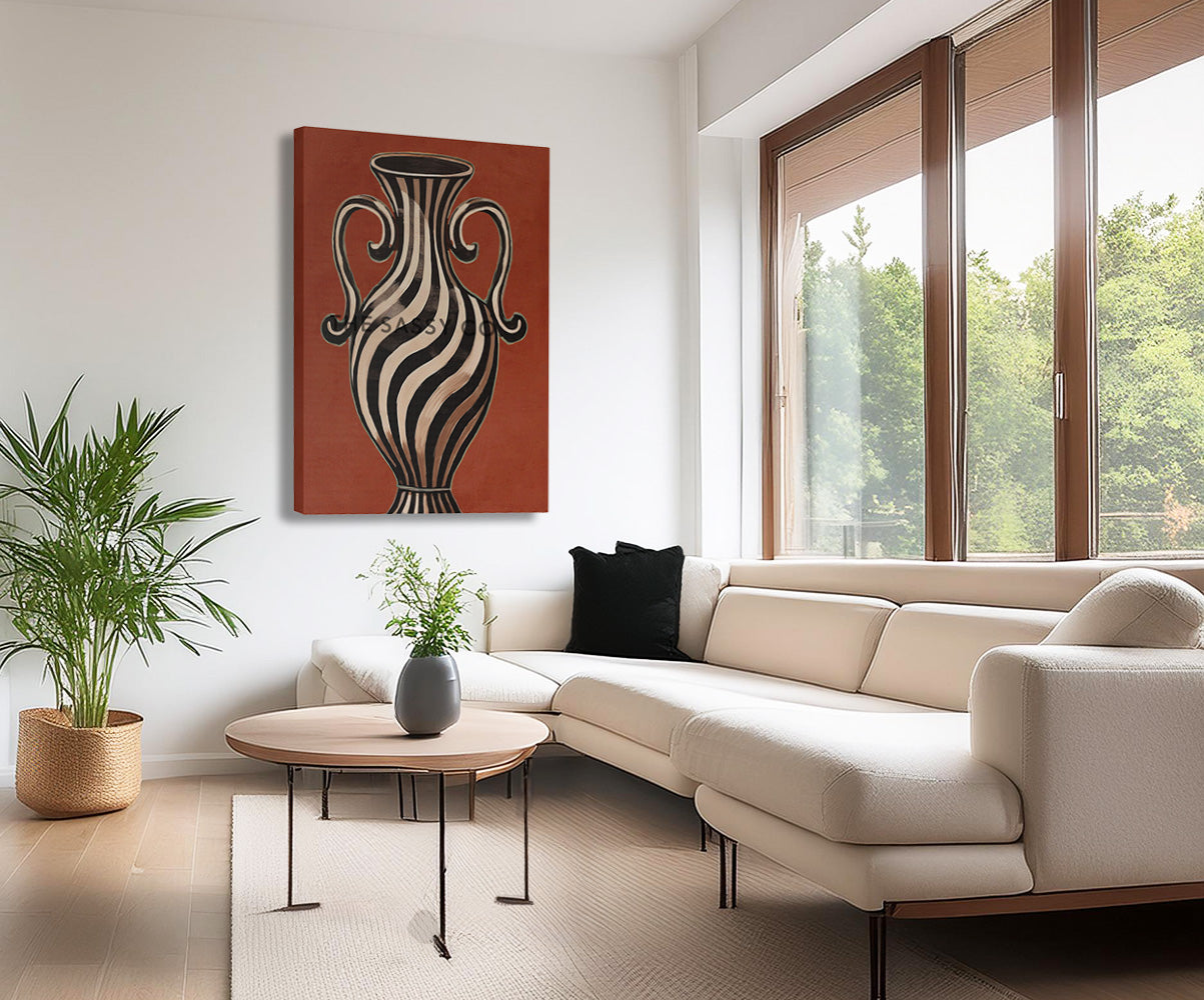 Abstract modern terracotta pot wall art painting canvas print, framed prints for living room & home decor