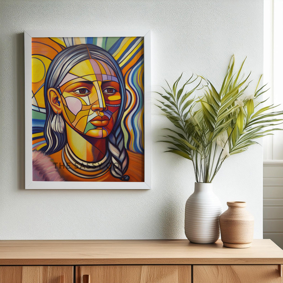 Boho style colorful Abstract woman wall art painting canvas, framed print for living room, home decor