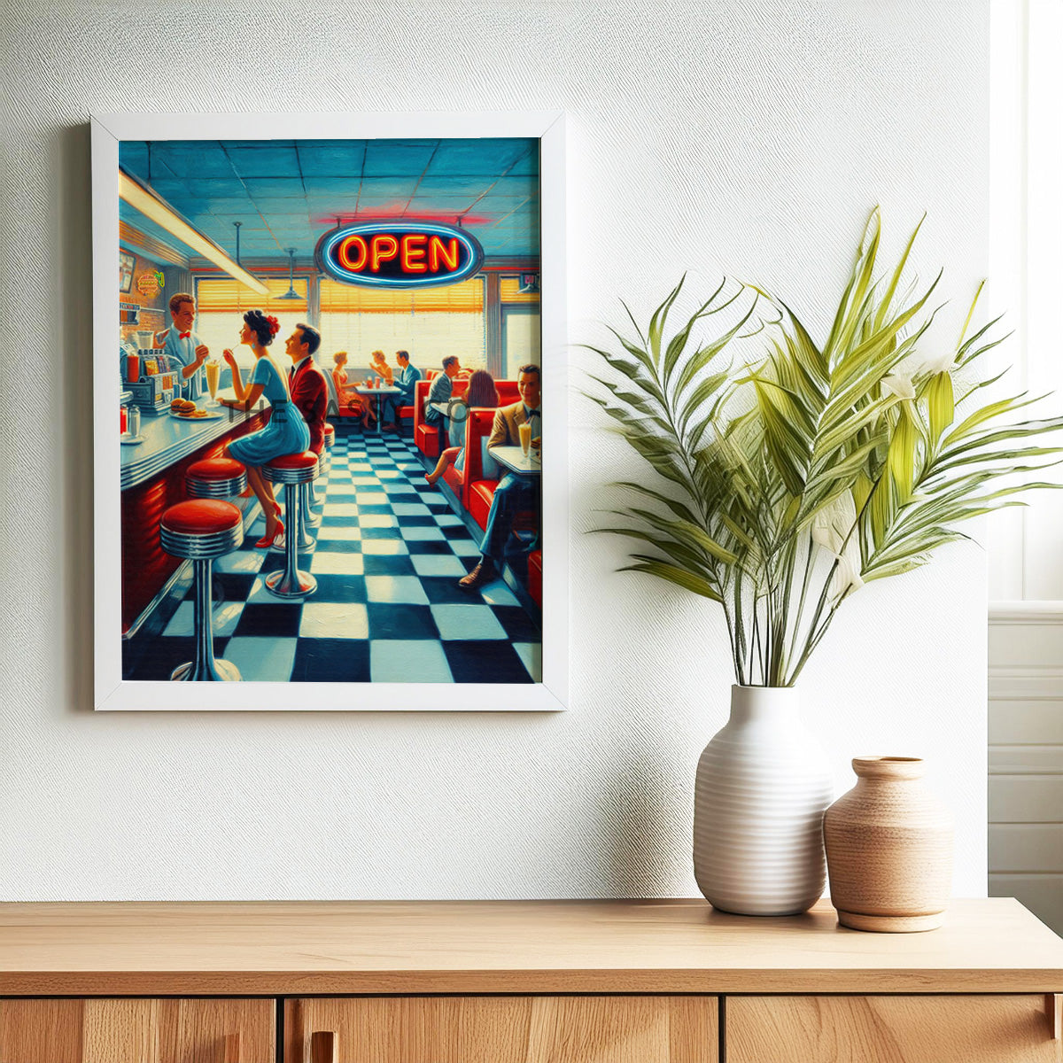 Retro dinner wall art painting as canvas print, framed prints for Kitchen, living room, home decor