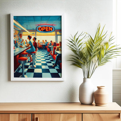 Retro dinner wall art painting as canvas print, framed prints for Kitchen, living room, home decor